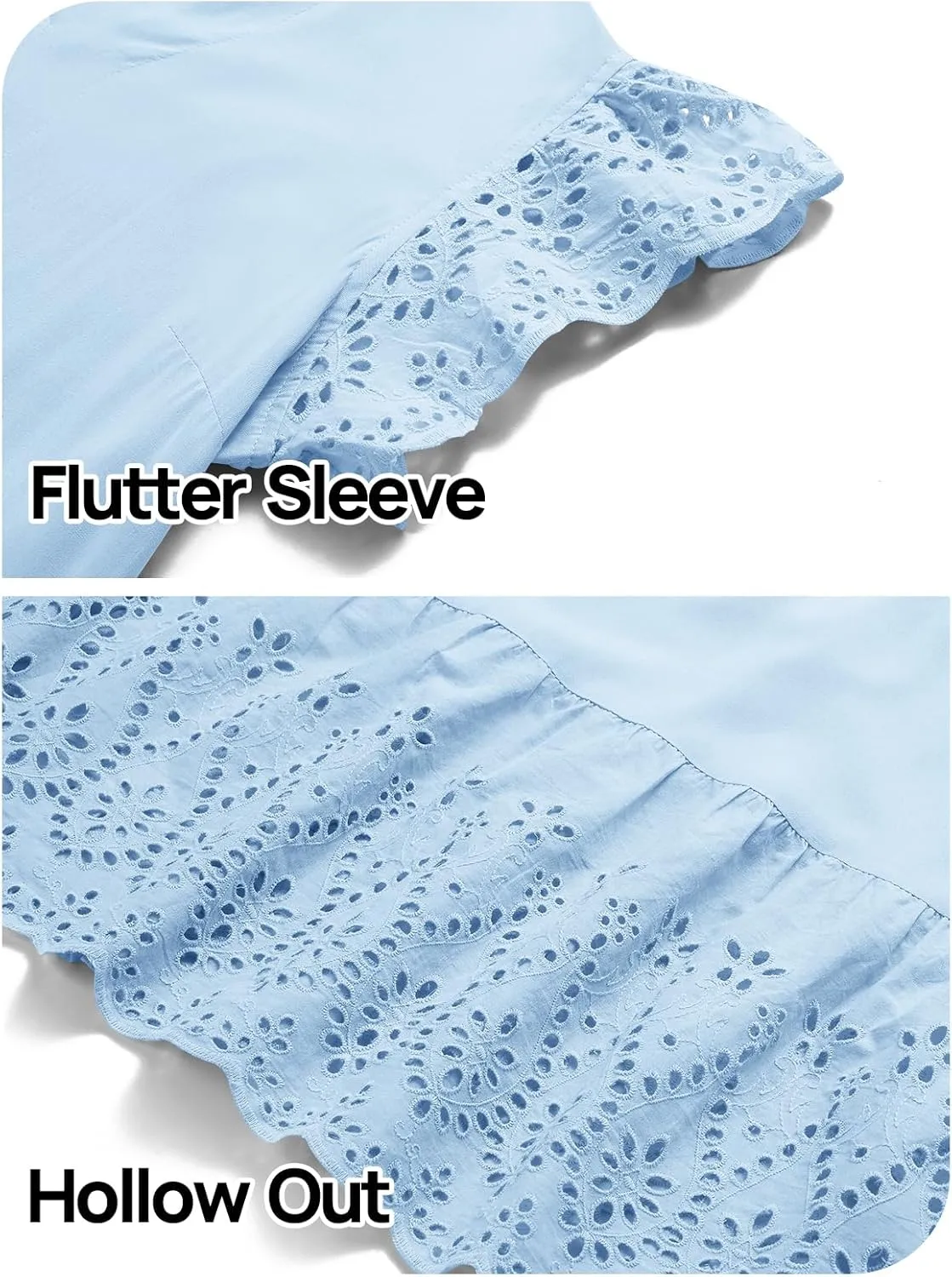MEROKEETY Women's 2025 Summer Short Sleeve Midi Dress V Neck A-Line Ruffle Tiered Eyelet Casual Dresses