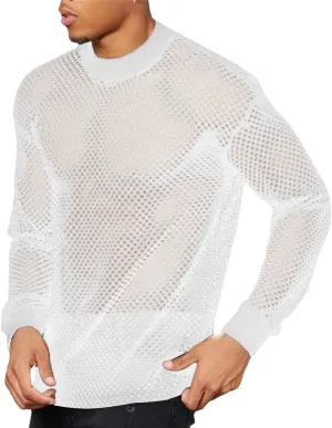 Mesh T-Shirt for Men Solid Color See-Through Fishnet Tops Hollow Transparent Undershirt Camisetas