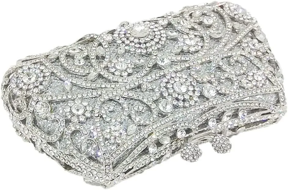 Mini Silver Crystal Evening Bags Wedding Party Dinner Clutch Bridal Rhinestone Purses and Handbags