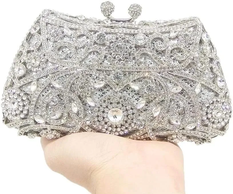 Mini Silver Crystal Evening Bags Wedding Party Dinner Clutch Bridal Rhinestone Purses and Handbags