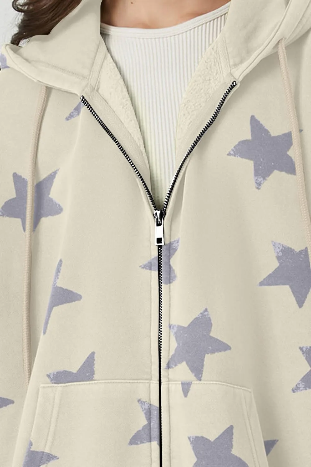MISSACTIVER Women Star Graphic Zip Up Hoodies Y2k Drawstring Star Print Sweatshirt Oversized Jackets with Slant Front Pocket