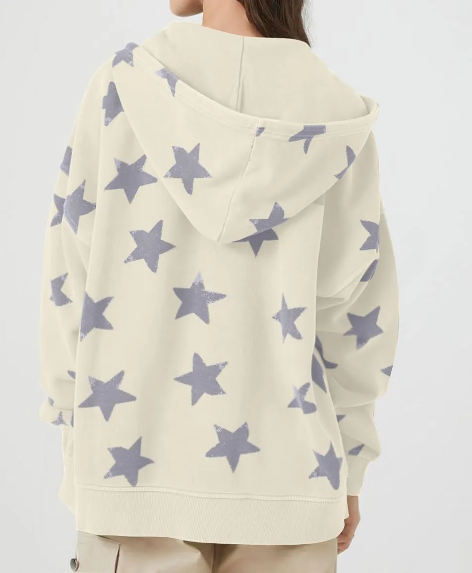 MISSACTIVER Women Star Graphic Zip Up Hoodies Y2k Drawstring Star Print Sweatshirt Oversized Jackets with Slant Front Pocket