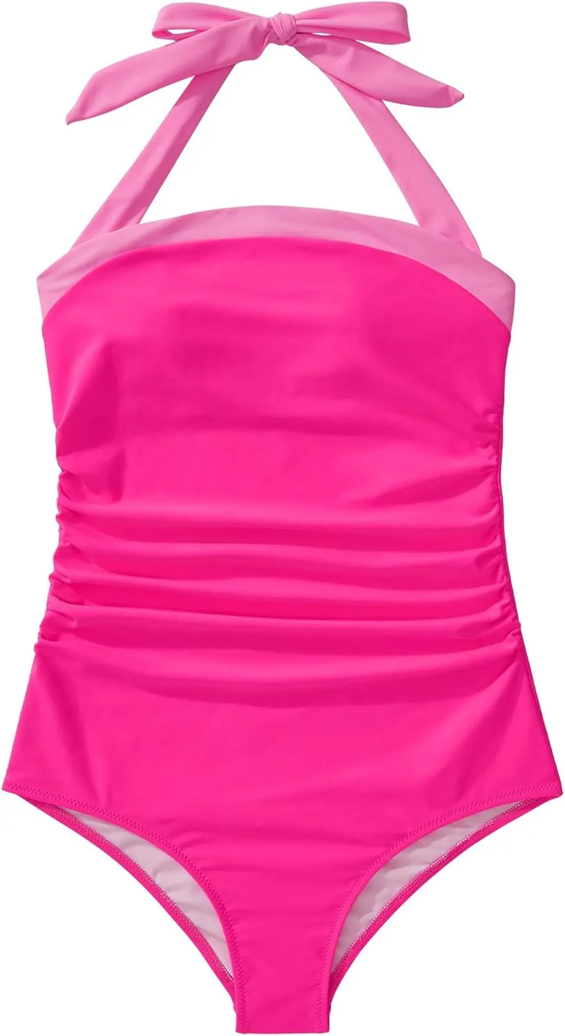 MOOSLOVER Women Retro Halter One Piece Swimsuit Slimming Tummy Control Bathing Suit