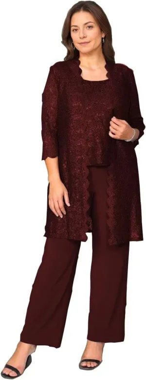 Mother of The Bride Pants Suit for Women 3 Pieces Laces Formal Pantsuits for Wedding Guest with Jackets