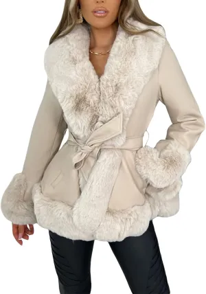 Mtsebmves Women's Faux Shearing Jacket Thick Lined Parka Winter Shearling Coat Leather Jacket Lapel Zipper Jackets