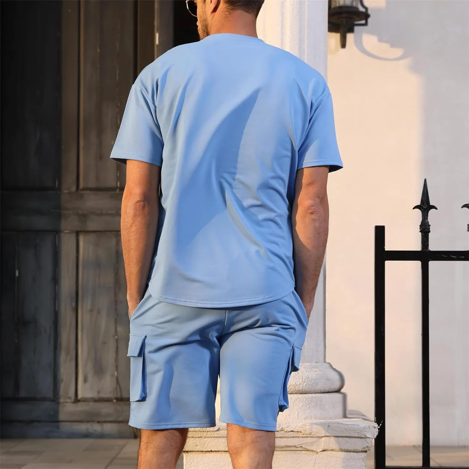 Opomelo Mens Short Sets 2 Piece Outfits - Casual Summer Short Sleeve Sweatsuits Sets for Men with Cargo Pocket