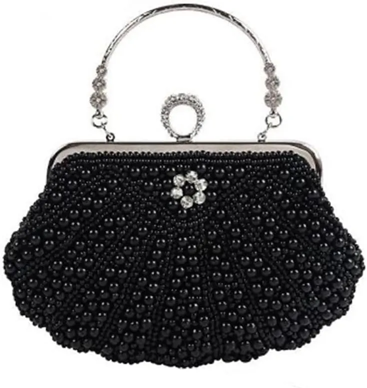 Pearl Bead Women Evening Bag Bead Rhinestone Wedding Party Clutch Purse With Chain