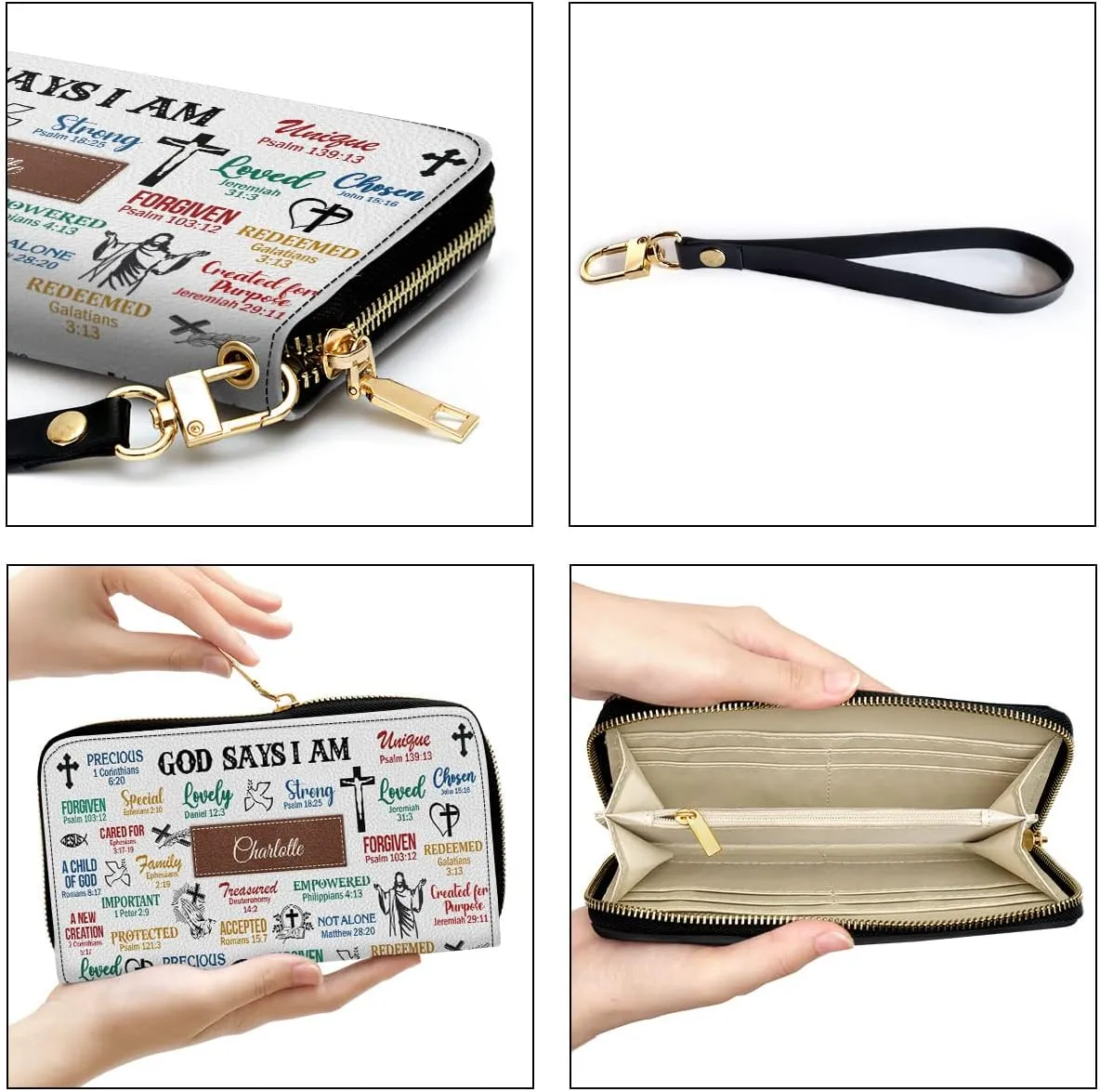 Personalized PU Leather Bible Clutch Purse - God Says I Am - Christian Gifts For Church Ladies - Religious Wristlet Wallets - Bible Fossil Purse For Women