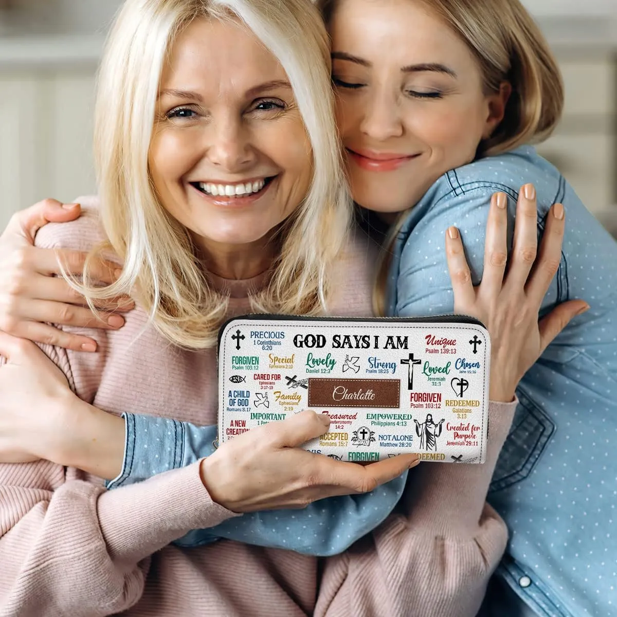 Personalized PU Leather Bible Clutch Purse - God Says I Am - Christian Gifts For Church Ladies - Religious Wristlet Wallets - Bible Fossil Purse For Women