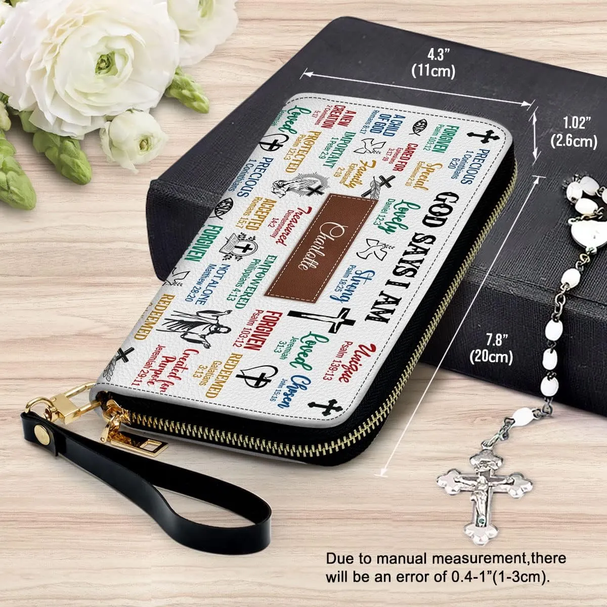 Personalized PU Leather Bible Clutch Purse - God Says I Am - Christian Gifts For Church Ladies - Religious Wristlet Wallets - Bible Fossil Purse For Women