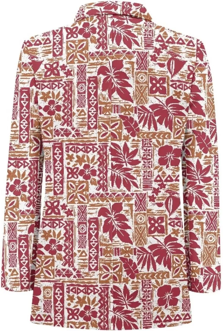 Polynesian Tapa Puletasi Samoan Puletasi Blazer for Woman Plus Size Long Sleeve Blazer Jackets with Pockets