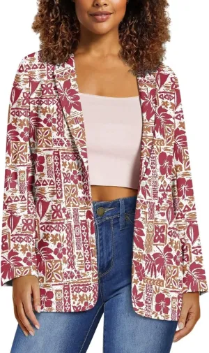 Polynesian Tapa Puletasi Samoan Puletasi Blazer for Woman Plus Size Long Sleeve Blazer Jackets with Pockets