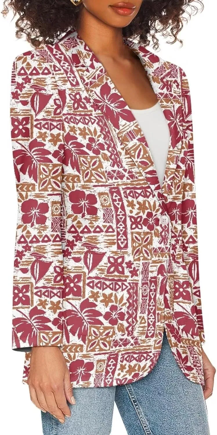 Polynesian Tapa Puletasi Samoan Puletasi Blazer for Woman Plus Size Long Sleeve Blazer Jackets with Pockets
