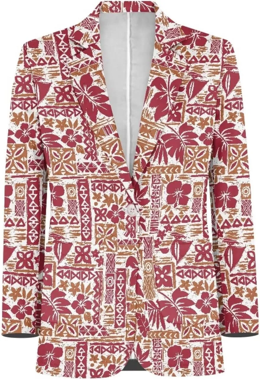 Polynesian Tapa Puletasi Samoan Puletasi Blazer for Woman Plus Size Long Sleeve Blazer Jackets with Pockets