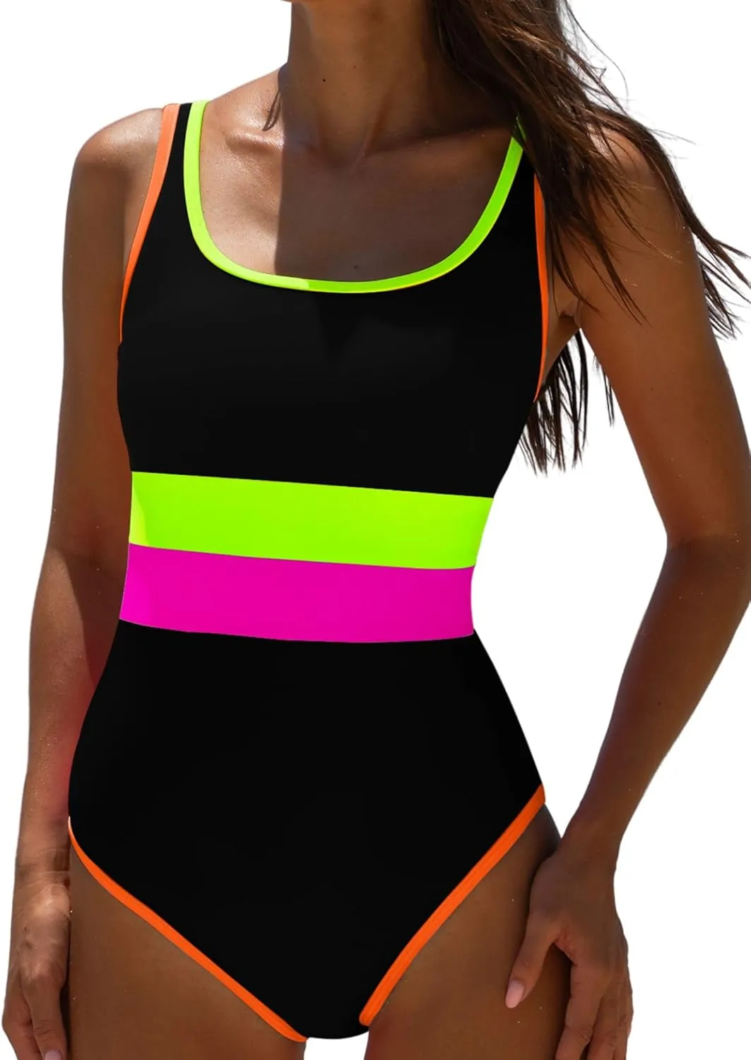 popvil Women's One Piece Swimsuits 2025 Tummy Control -Slimming Bathing Suit Neon 1 Piece Beach Outfit Sexy Sport Swim Suits