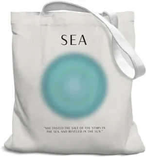 Preppy Blue Sea Canvas Tote Bag, Sea Reusable Grocery Bags, Best Gift for Sea Lovers, Shopping Gift Bag for Work Travel Shoulder Bag, White, 030-BXCB-sea