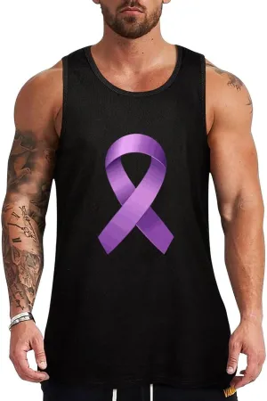 Purple Awareness Ribbon Mens Tank Top Cotton Undershirt Crewneck Sleeveless Shirt for Summer