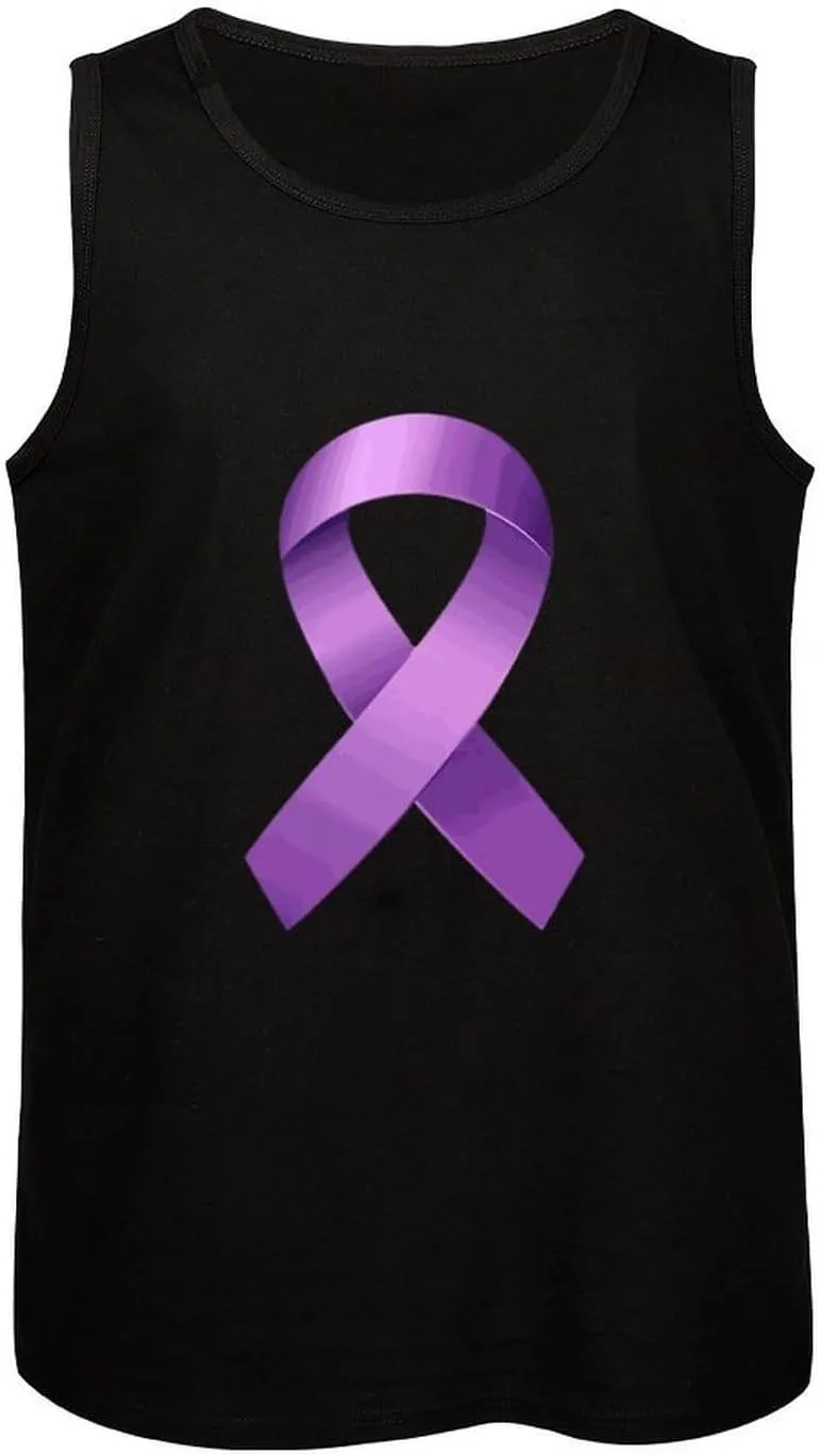 Purple Awareness Ribbon Mens Tank Top Cotton Undershirt Crewneck Sleeveless Shirt for Summer