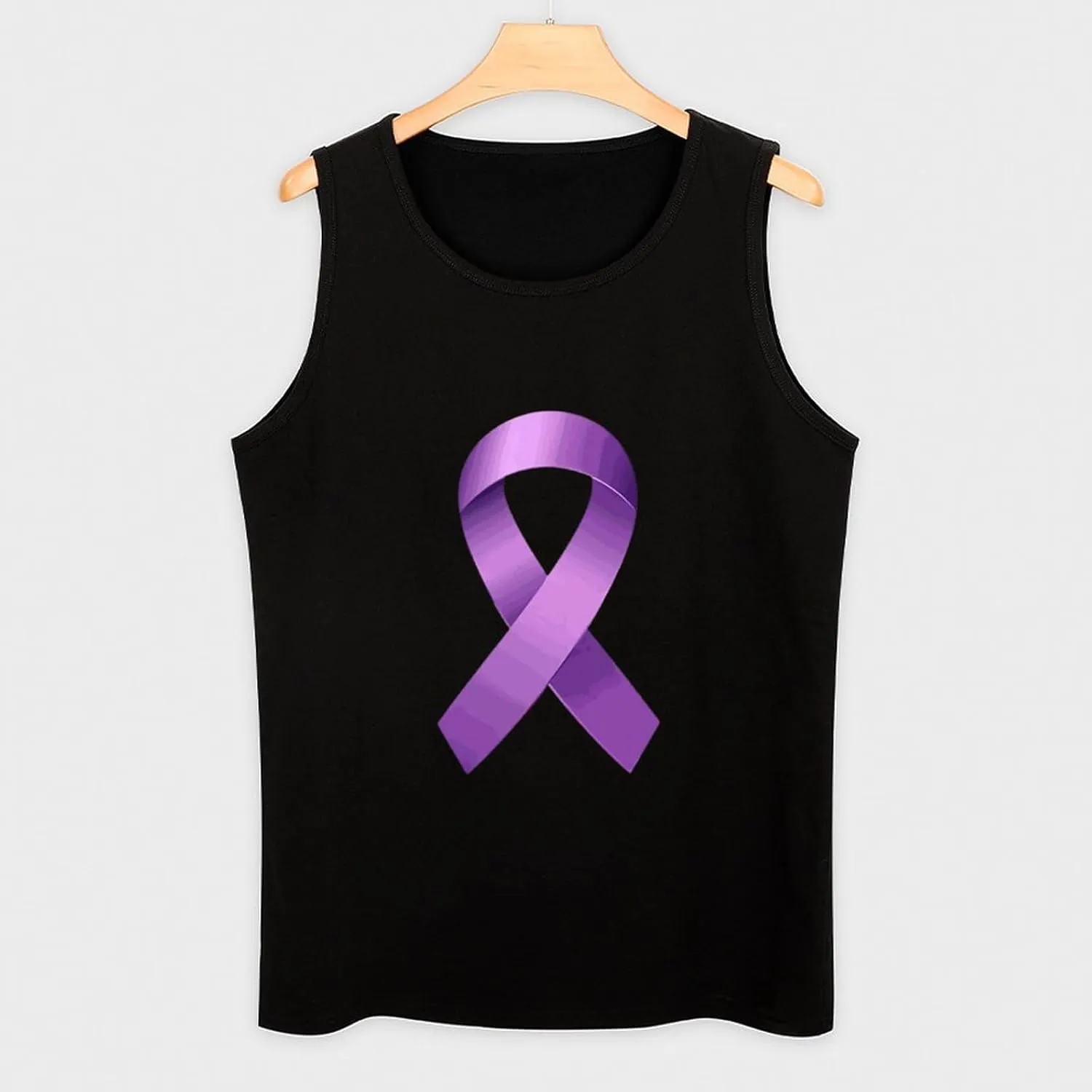 Purple Awareness Ribbon Mens Tank Top Cotton Undershirt Crewneck Sleeveless Shirt for Summer
