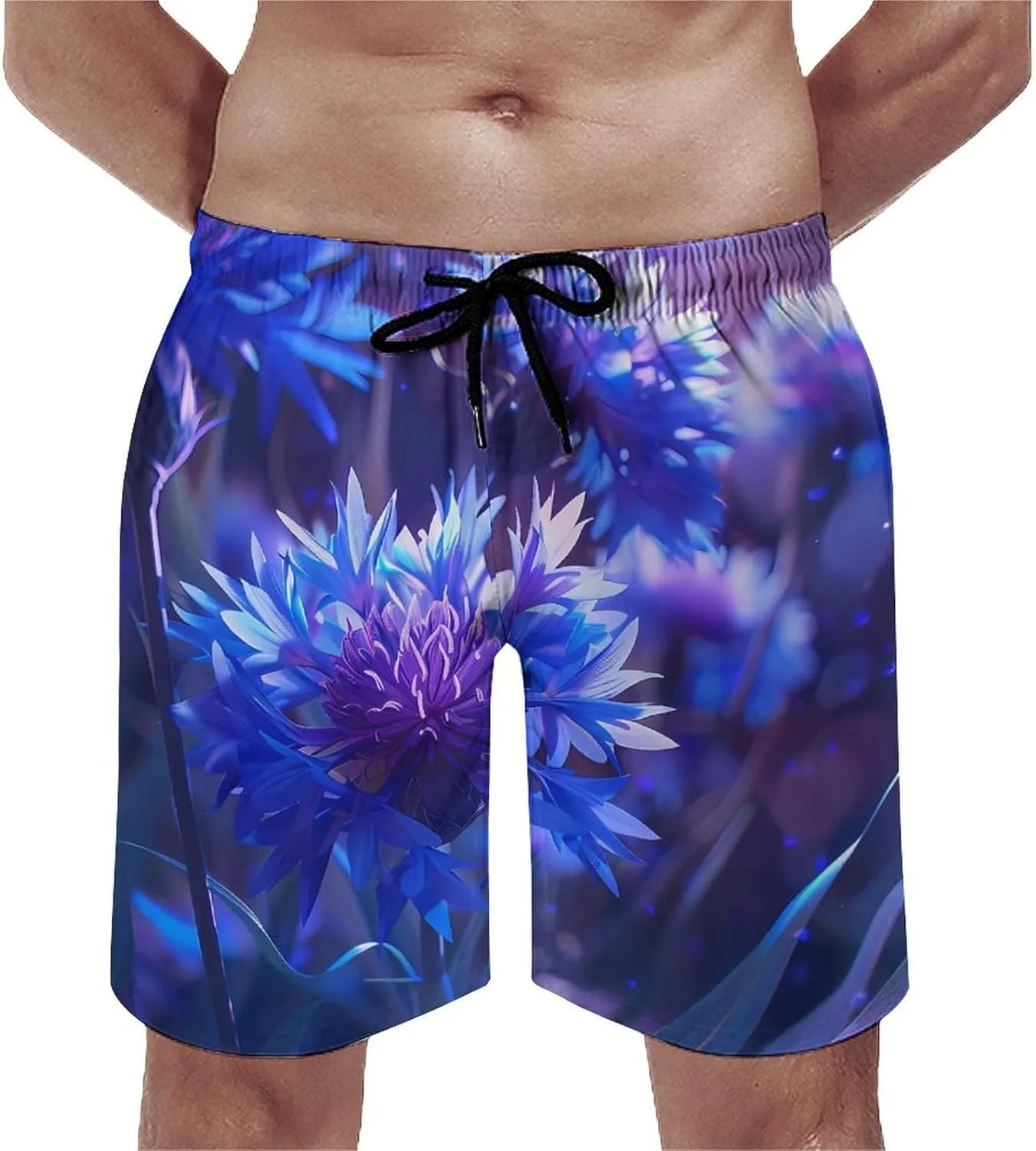 Purple Chrysanthemum Print Men's Swim Trunks Quick Dry Board Shorts Breathable Summer Beach Shorts Bathing Suits