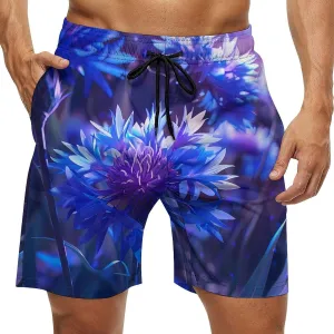 Purple Chrysanthemum Print Men's Swim Trunks Quick Dry Board Shorts Breathable Summer Beach Shorts Bathing Suits