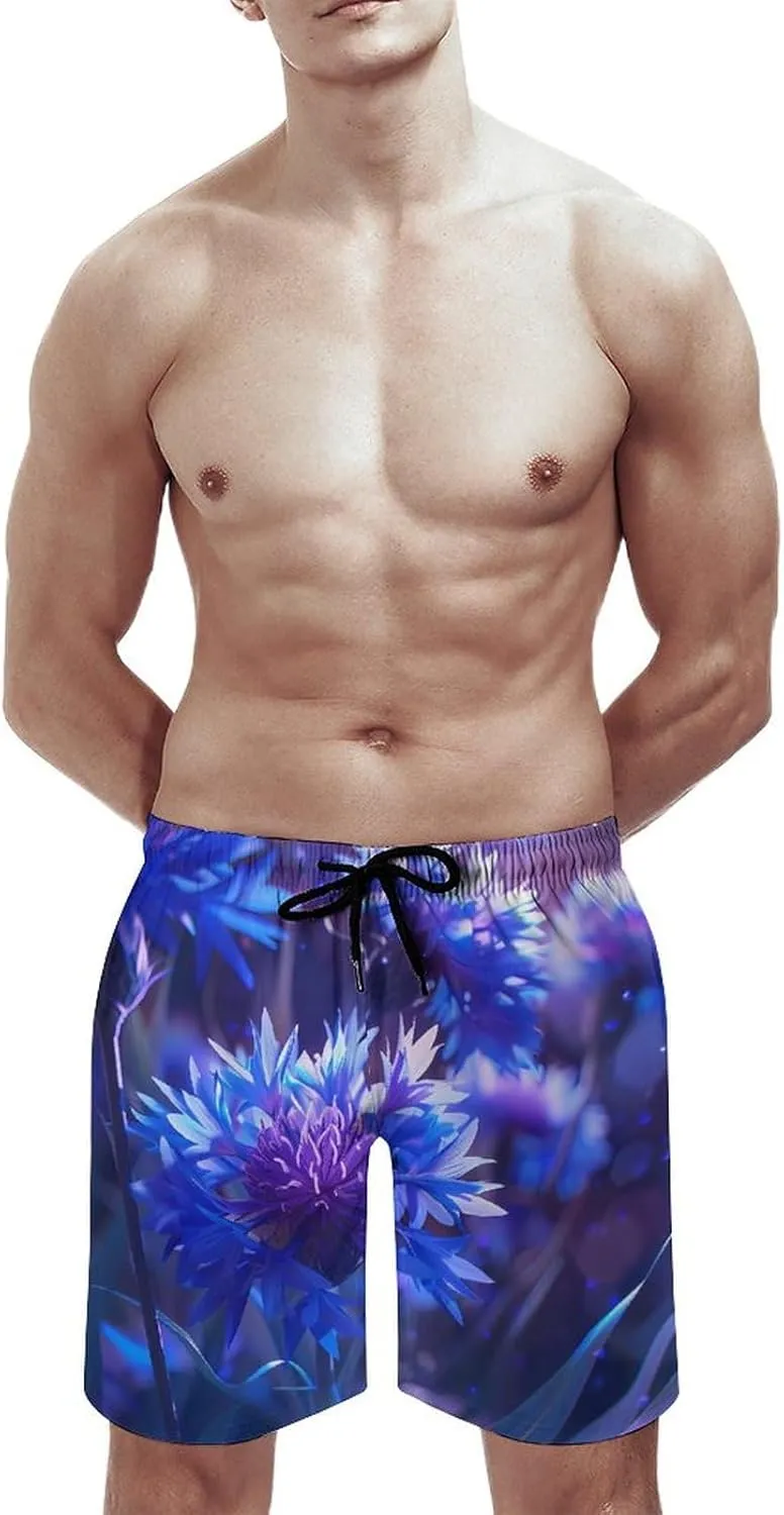 Purple Chrysanthemum Print Men's Swim Trunks Quick Dry Board Shorts Breathable Summer Beach Shorts Bathing Suits