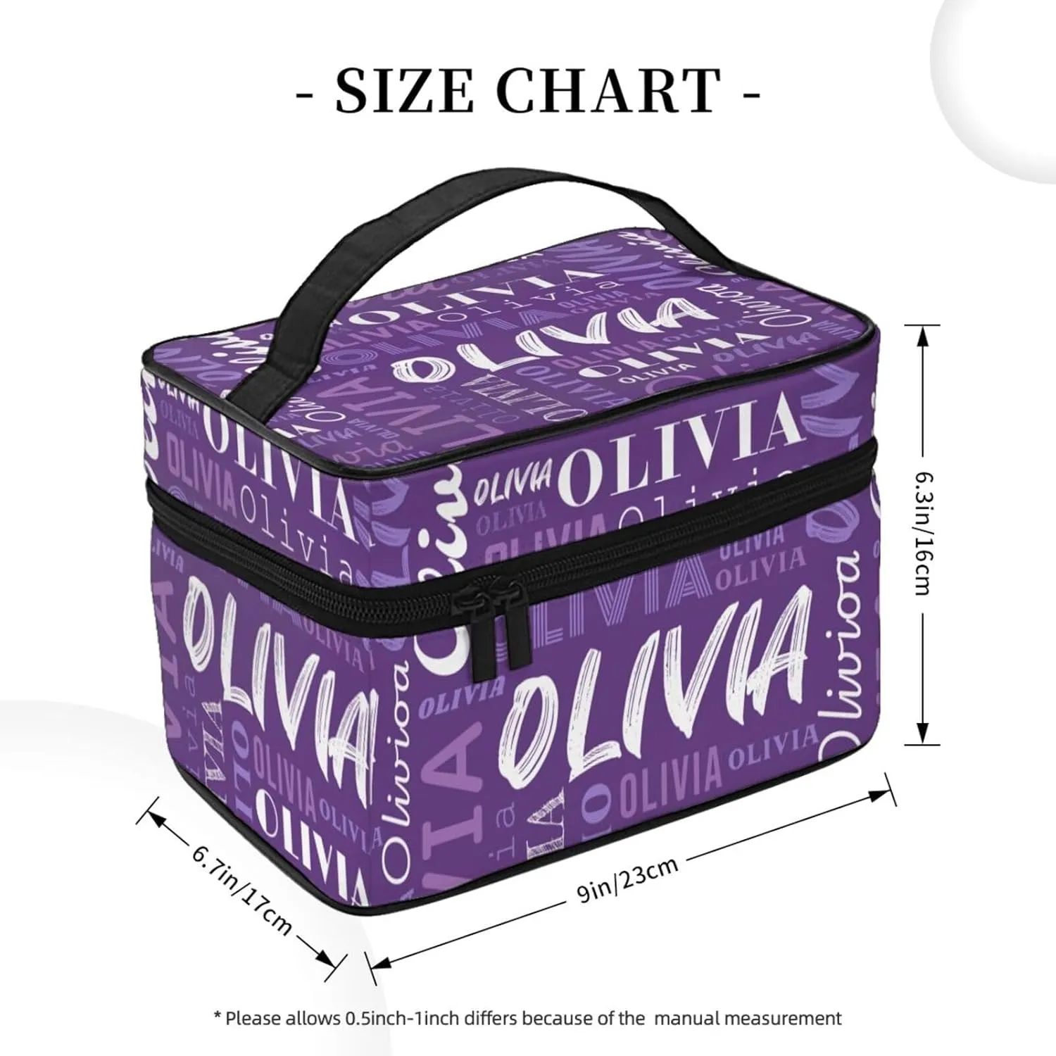 Purple Custom Makeup Bag with Name Personalized Photo Logo Text Cosmetic Case Customized Name Travel Make Up Toiletry Bags with Handles Unique Gifts for Women Bridesmaid Sister