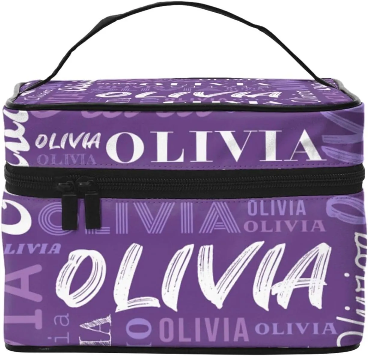 Purple Custom Makeup Bag with Name Personalized Photo Logo Text Cosmetic Case Customized Name Travel Make Up Toiletry Bags with Handles Unique Gifts for Women Bridesmaid Sister
