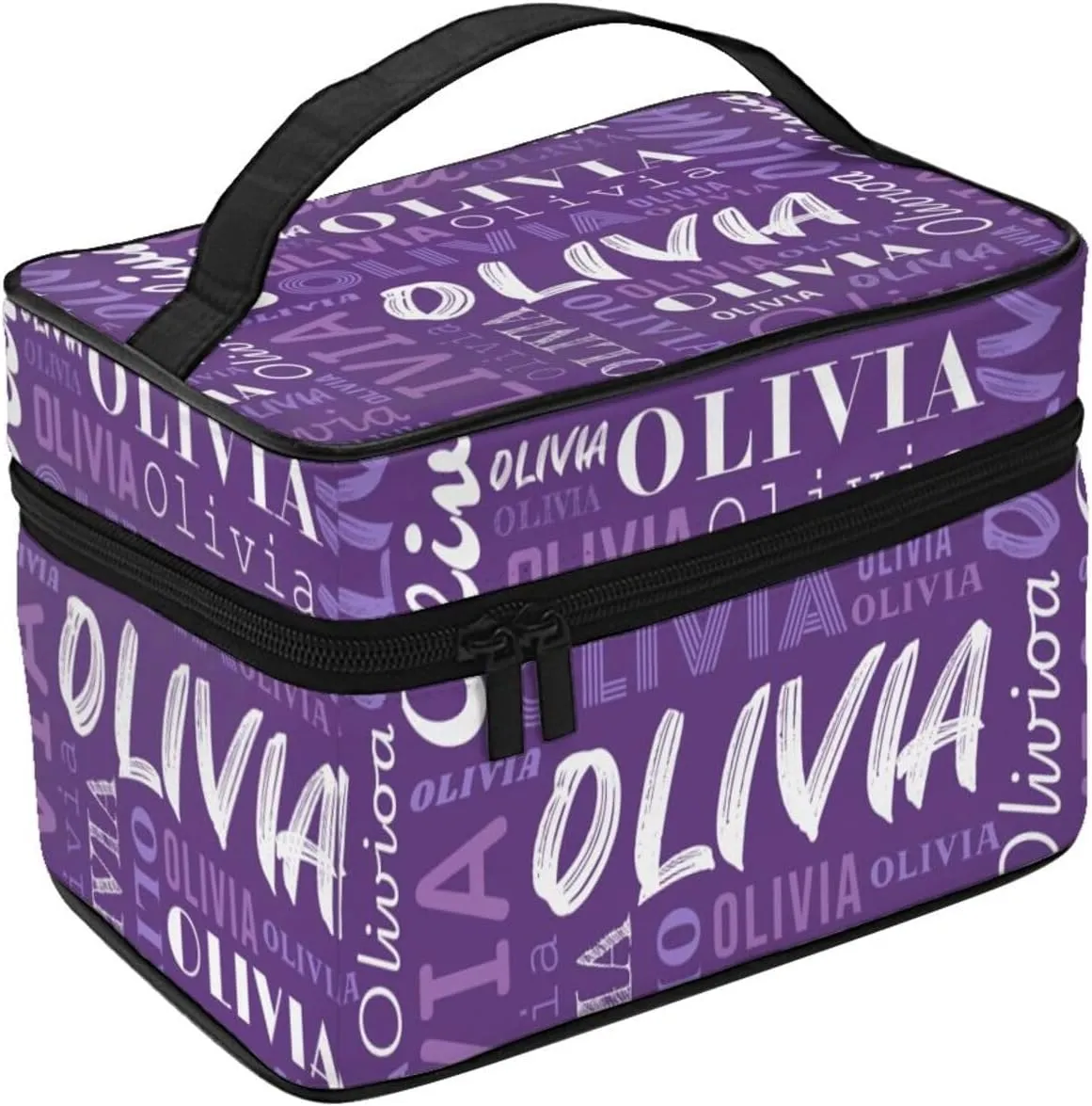 Purple Custom Makeup Bag with Name Personalized Photo Logo Text Cosmetic Case Customized Name Travel Make Up Toiletry Bags with Handles Unique Gifts for Women Bridesmaid Sister