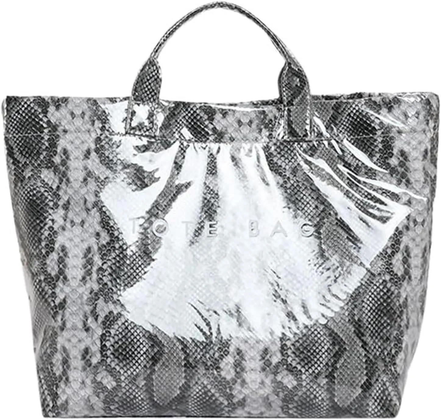 PVC Tote Bag for Women Snake Pattern Letter Print Large Tote Bag Clear Plastic Handbags Top Handle Bags