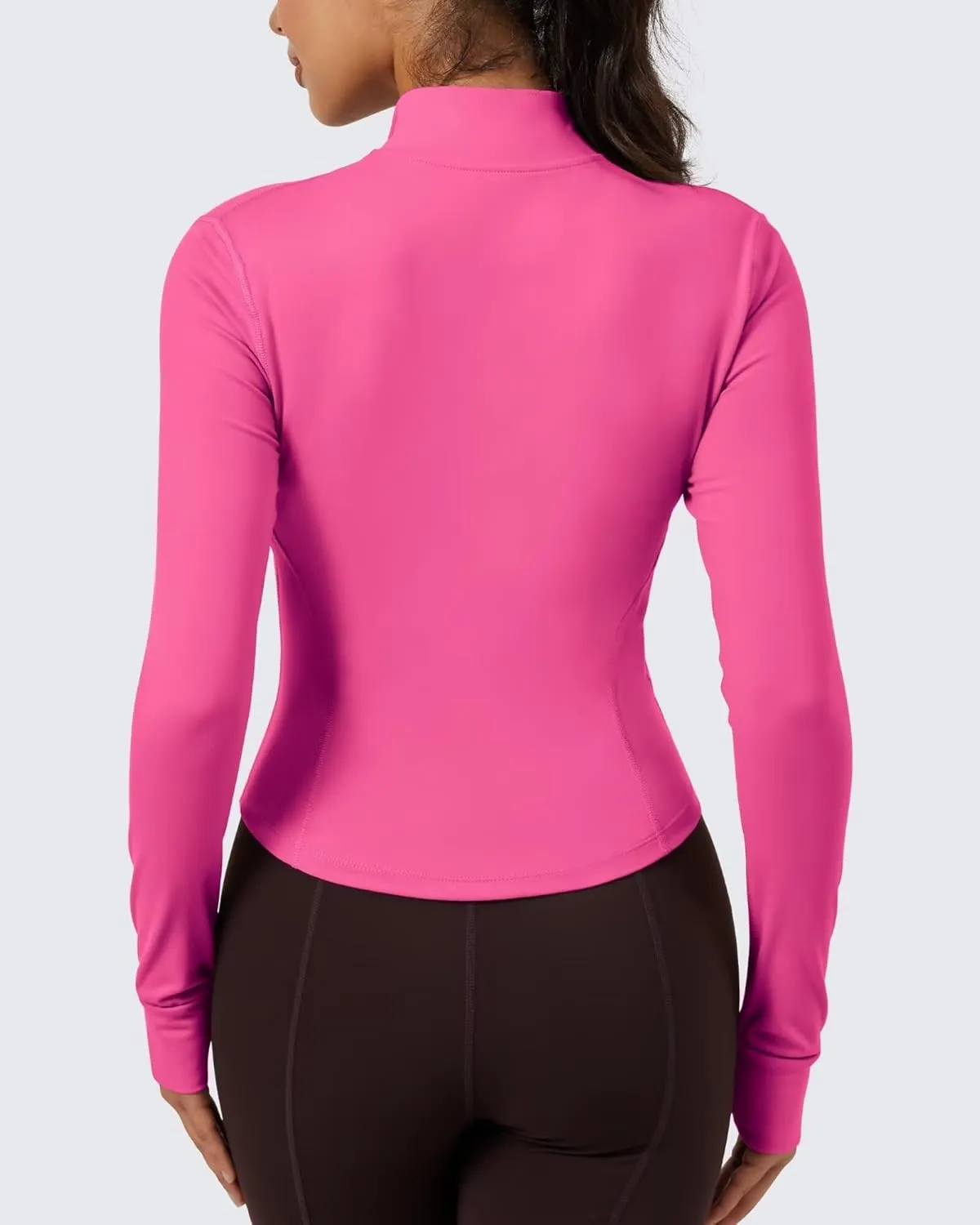 QUEENIEKE Women's Cropped Workout Jackets - Zip Up Long Sleeves Athletic Yoga Slim Fit BBL Running Jacket with Thumb Holes