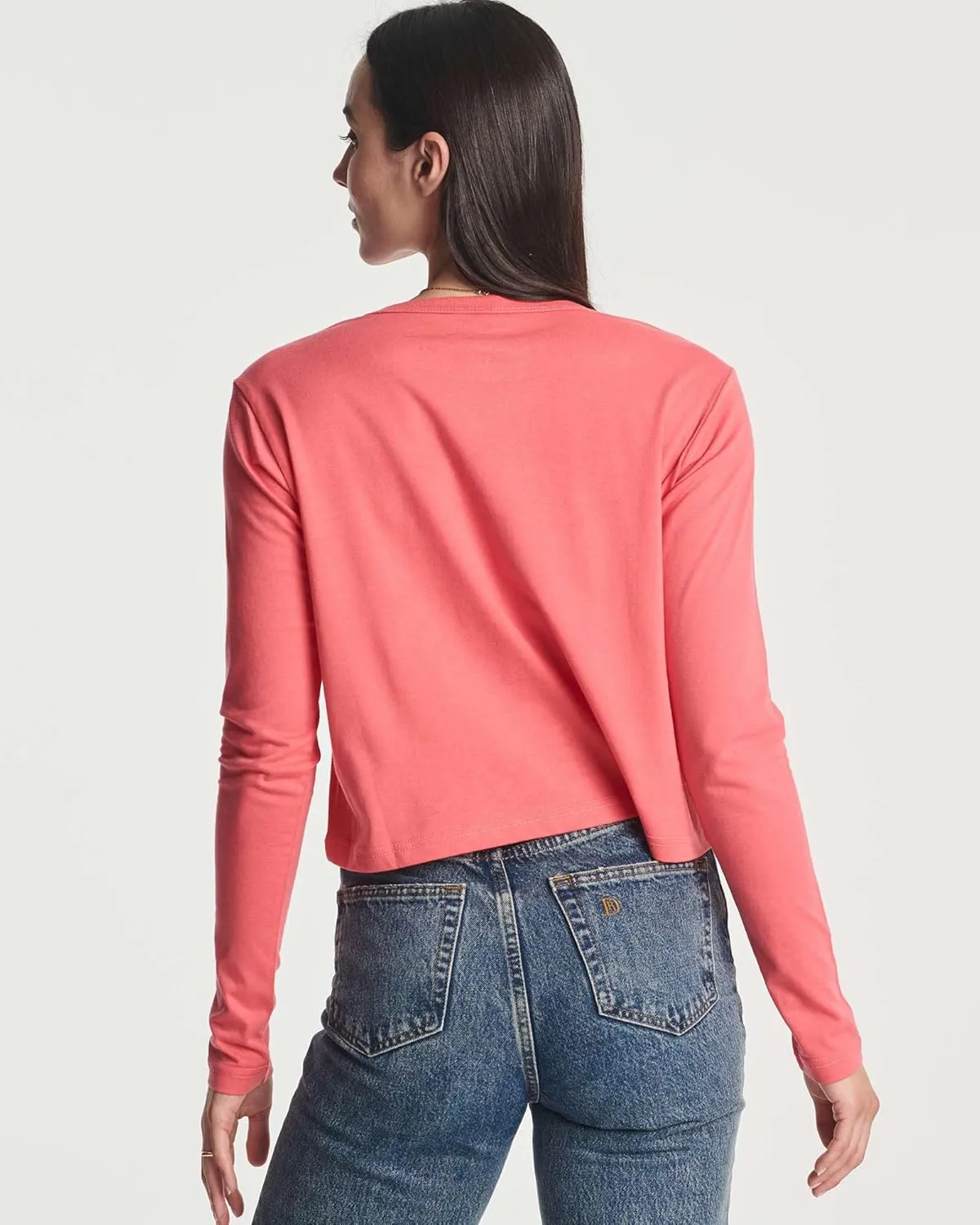 Real Essentials 4 Pack: Women's Cotton Long Sleeve Crew Crop Top - Casual Cropped T-Shirt (Available in Plus Size)