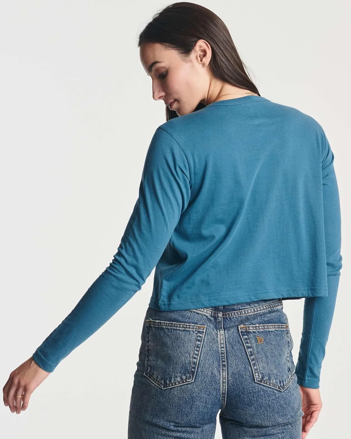 Real Essentials 4 Pack: Women's Cotton Long Sleeve Crew Crop Top - Casual Cropped T-Shirt (Available in Plus Size)