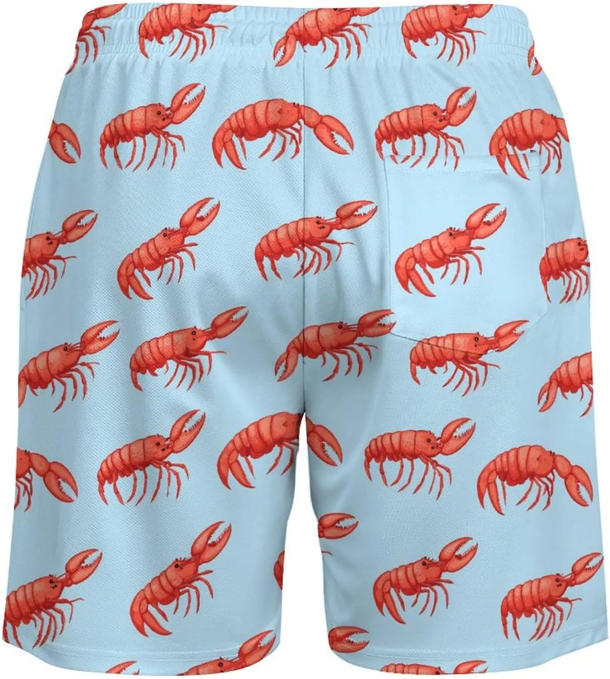 Red Lobsters Pattern Casual Beach Shorts for Men Elastic Waist Drawstring Swim Shorts With Compression Liner