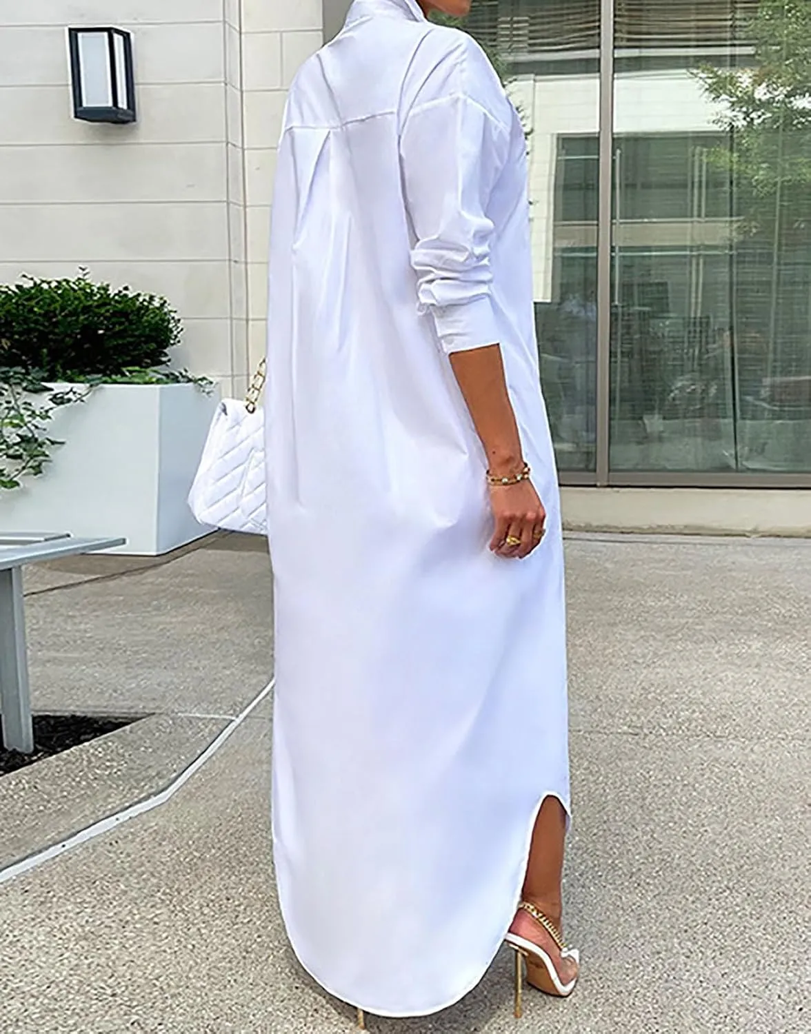 Remxi Shirt Dress for Women Casual Long Sleeve Solid Color Loose Button Down Maxi Dresses