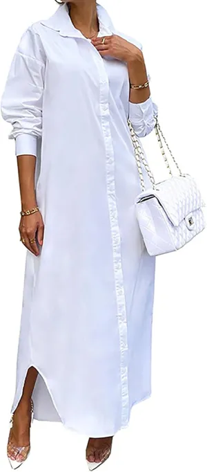 Remxi Shirt Dress for Women Casual Long Sleeve Solid Color Loose Button Down Maxi Dresses