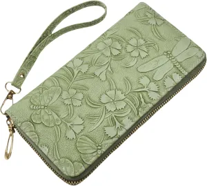 RFID Wallets for Women Wristlet Vegan Leather Long Purse Floral Zip Around Clutch Large Capacity Card Holder