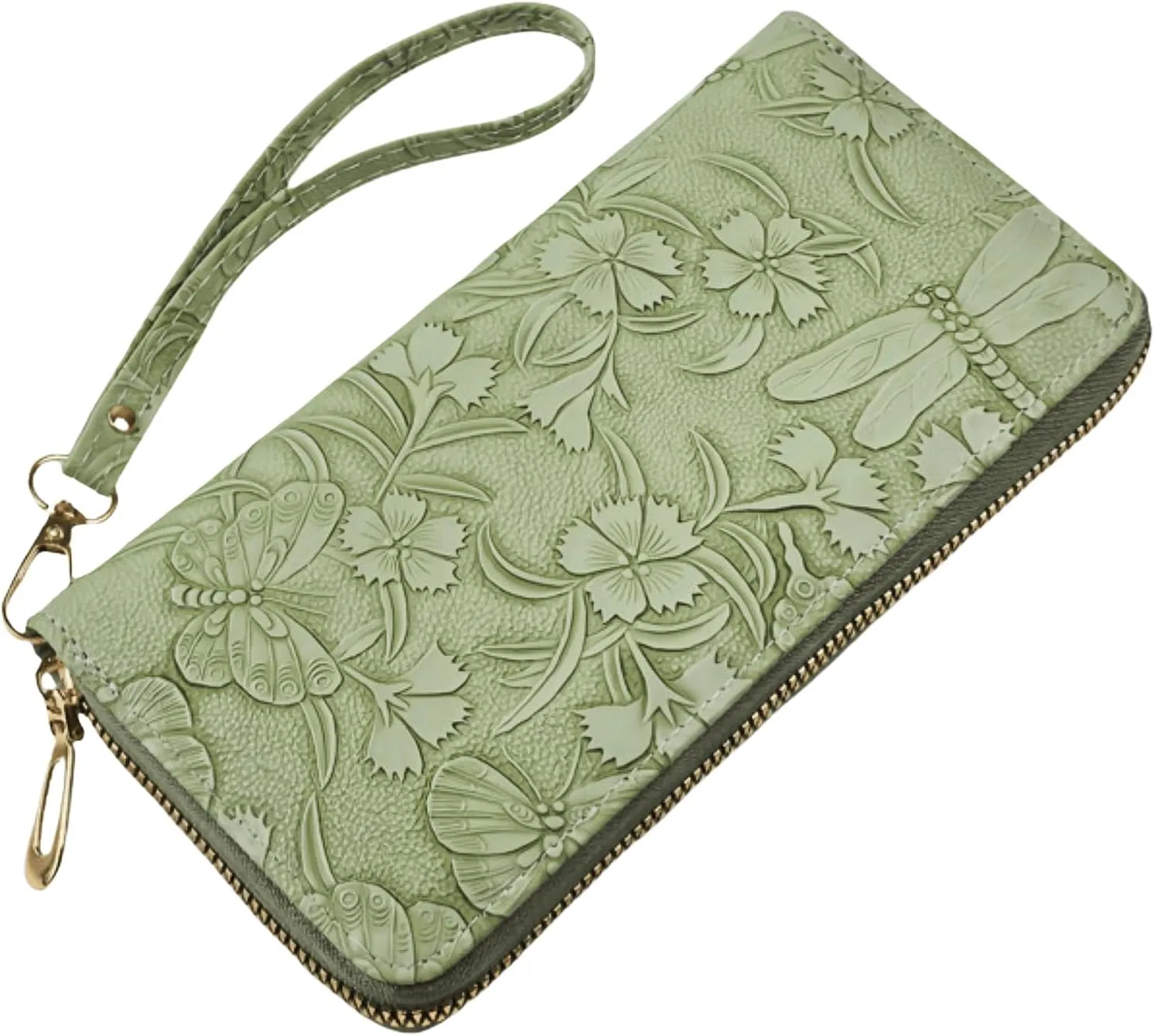 RFID Wallets for Women Wristlet Vegan Leather Long Purse Floral Zip Around Clutch Large Capacity Card Holder