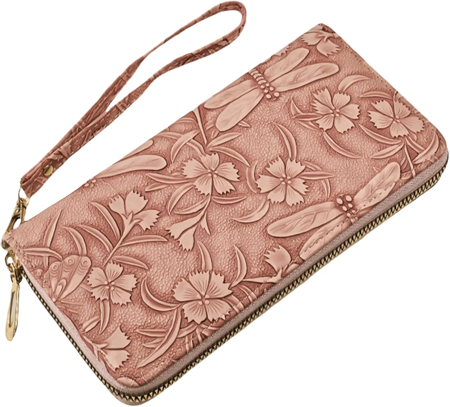 RFID Wallets for Women Wristlet Vegan Leather Long Purse Floral Zip Around Clutch Large Capacity Card Holder