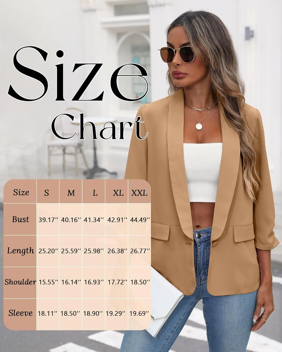 Riyiper Women's 3/4 Sleeve Blazer Open Front Blazer Jackets Casual Outfits Work Office Suit with Pockets