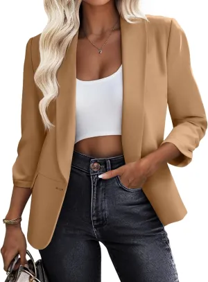 Riyiper Women's 3/4 Sleeve Blazer Open Front Blazer Jackets Casual Outfits Work Office Suit with Pockets