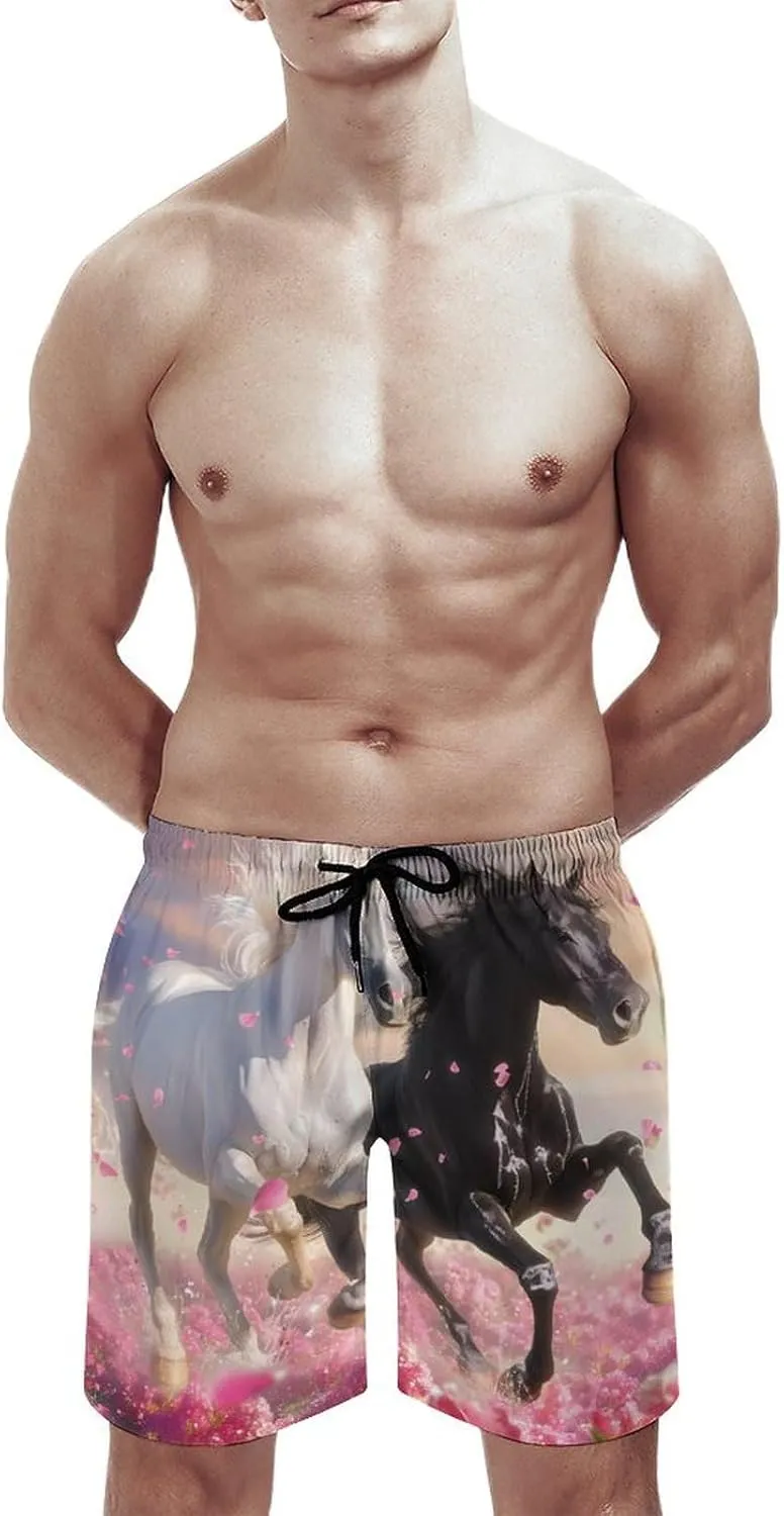 Running Horses Men's Swim Trunks Quick Dry Board Shorts Breathable Summer Beach Shorts Bathing Suits