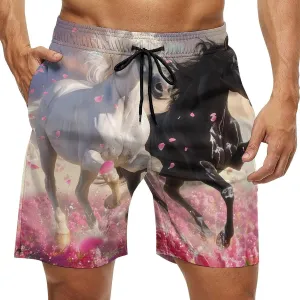Running Horses Men's Swim Trunks Quick Dry Board Shorts Breathable Summer Beach Shorts Bathing Suits