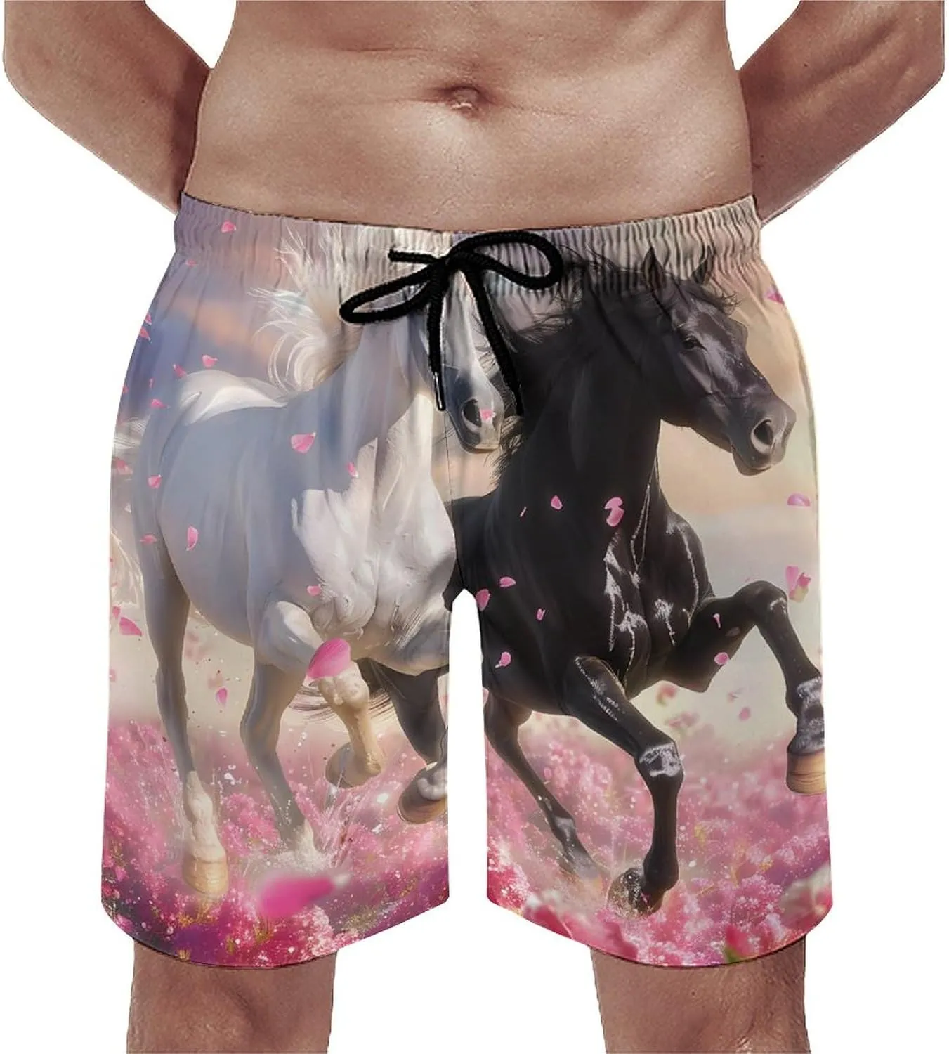 Running Horses Men's Swim Trunks Quick Dry Board Shorts Breathable Summer Beach Shorts Bathing Suits