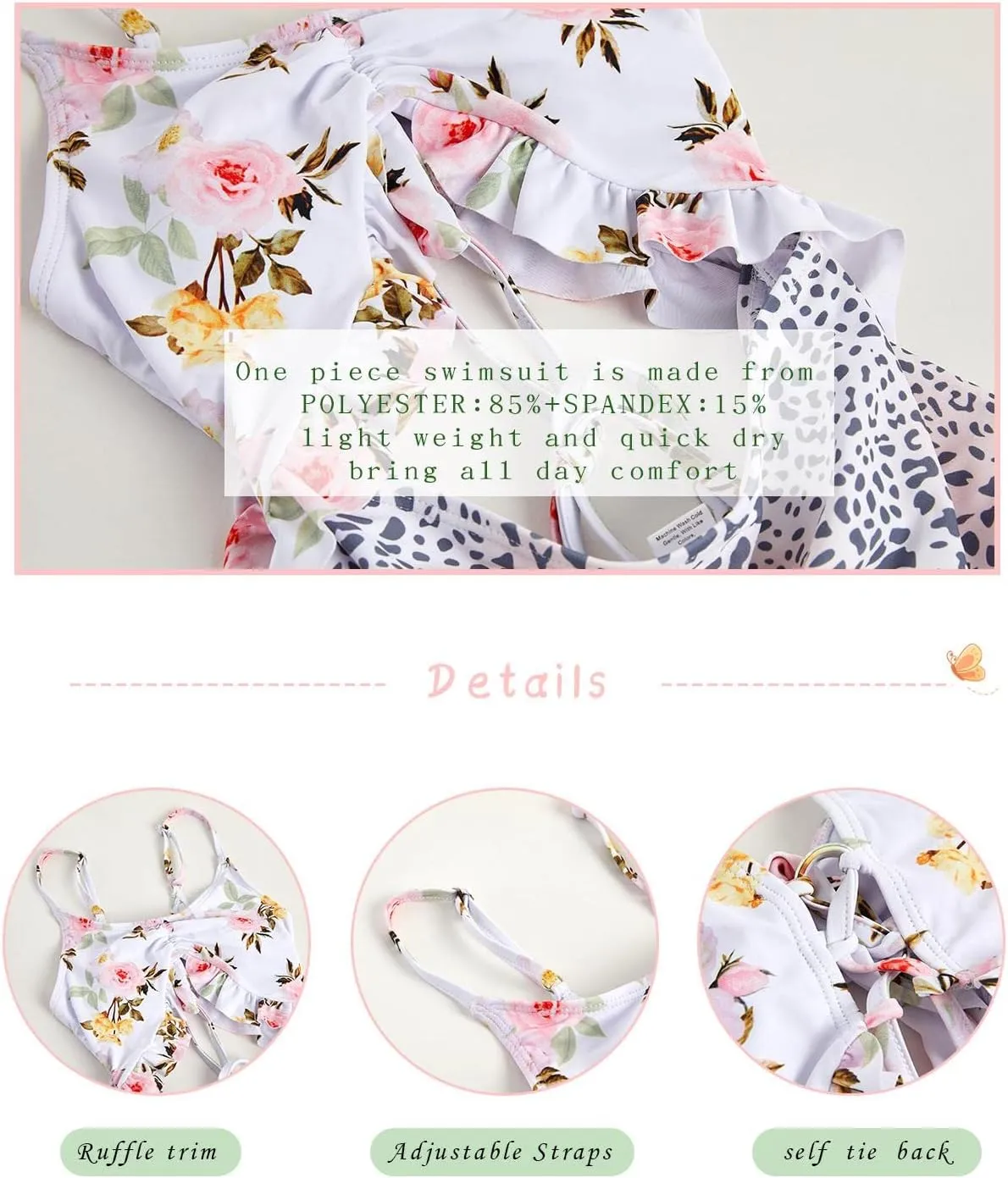 Saodimallsu Girls One Piece Cutout Ruffle Swimsuits Kids Floral High Waisted Tie Front Bathing Suits