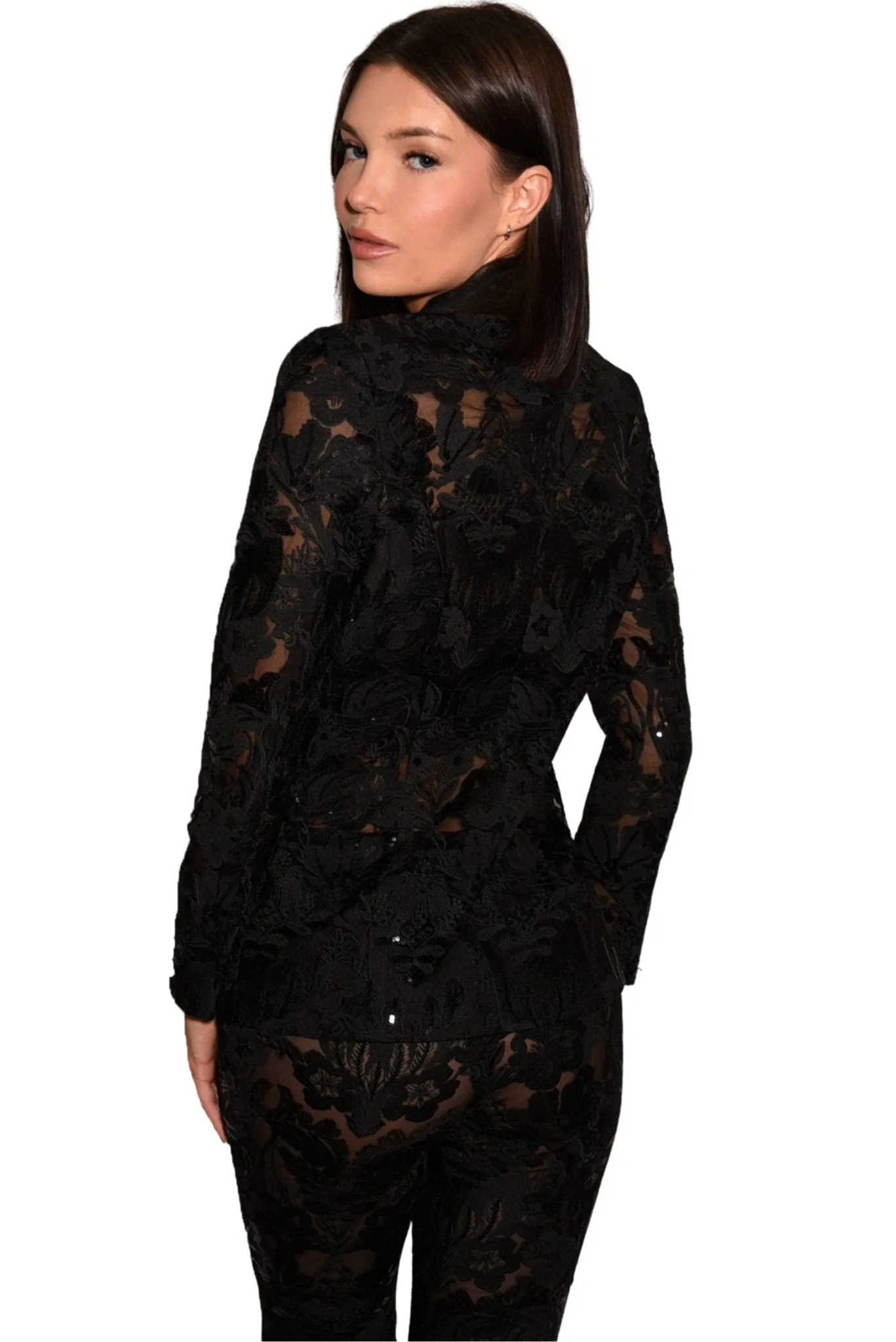 Sara Black Lace Floral Long Sleeve Blazer