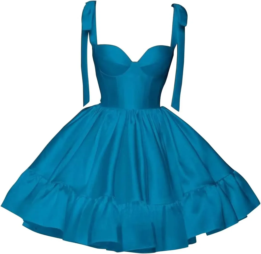 Satin Homecoming Dresses for Teens Short Prom Dresses for Women Flowy Bowknot Cocktail Dress AC088