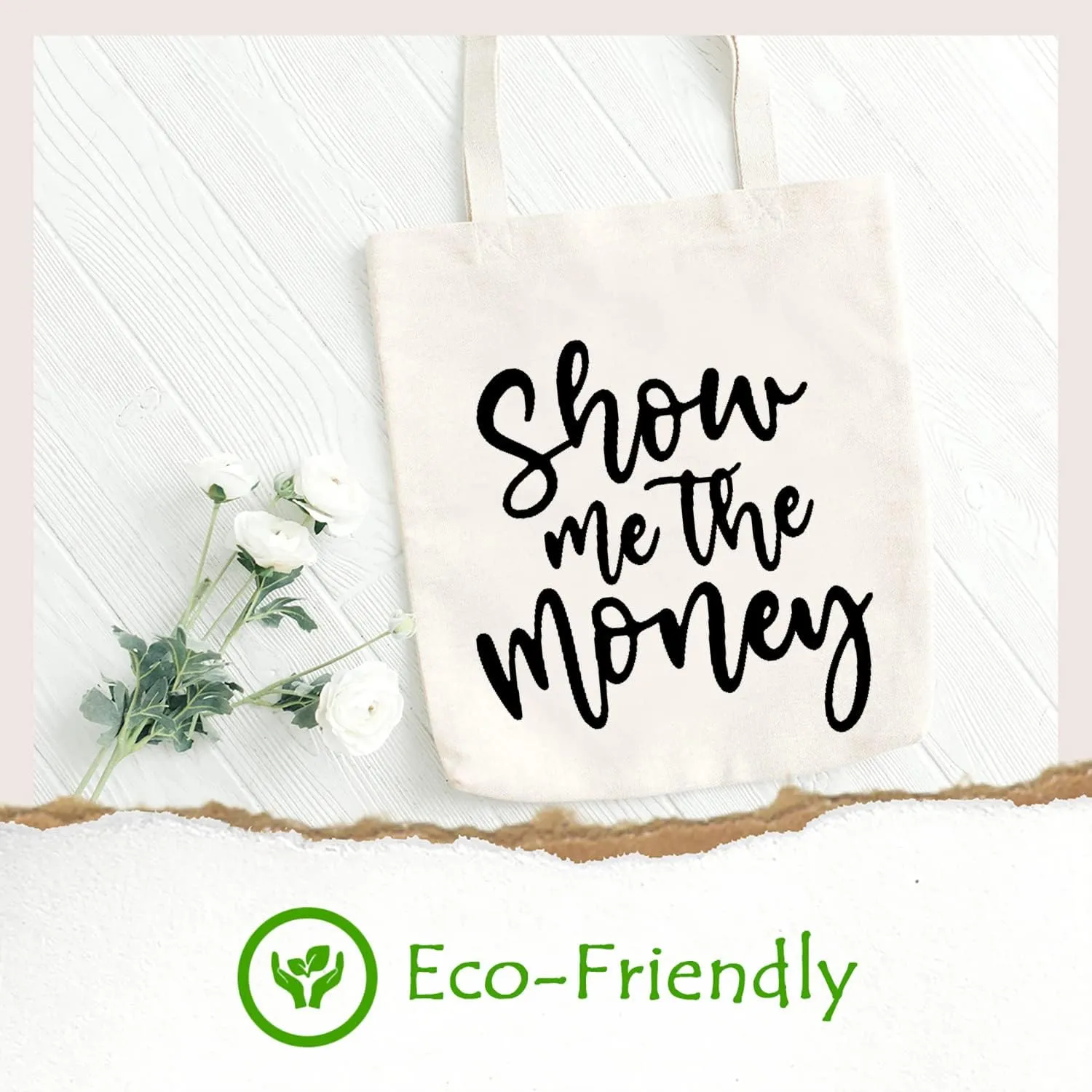 SAUIVD Show Me the Money Canvas Tote Bag Eco Friendly Shoulder Bag Finance Manager Graphic Handbag Shopping Bag