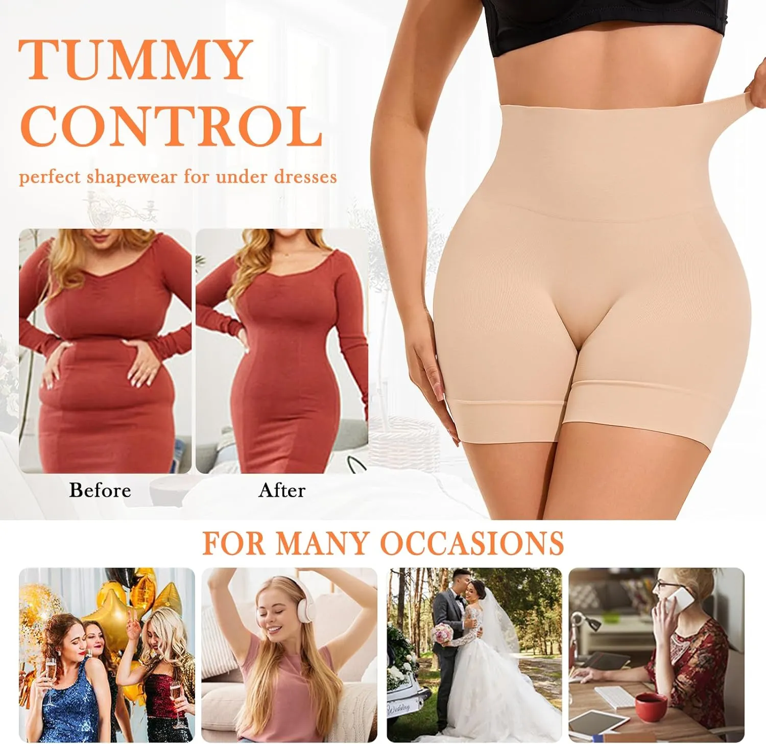 Seamless Shaping Boyshorts Panties for Women Slip Shorts Under Dress Shapewear Tummy Control Underwear Anti Chafing