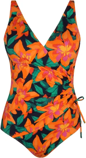 Septangle Womens One Piece Swimsuits Tummy Control Bathing Suit V Neck Drawstring Swimwear